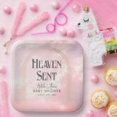 Heaven Sent Clouds Pink Golden Arch Baby shower Papieren Bordje (Feest)