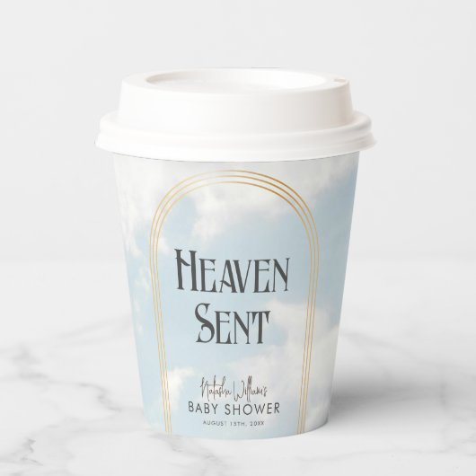 Heaven Sent Clouds Sky Boho Arch Baby shower Papieren Bekers (Voorkant)