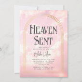 Heaven Sent Clouds Sky Pink Baby shower Kaart (Voorkant)