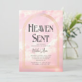 Heaven Sent Clouds Sky Pink Baby shower Kaart (Staand voorkant)