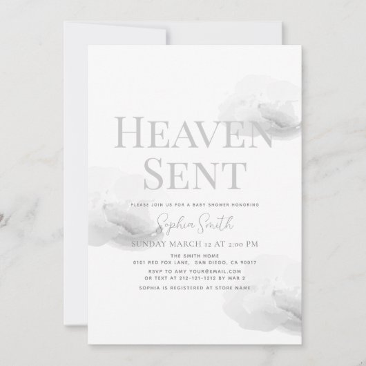 Heaven Sent Gender-neutral Grey Cloud Baby shower Kaart (Voorkant)