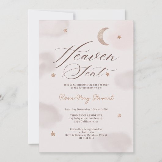 Heaven sent gender neutral moon stars Invitation Kaart (Voorkant)