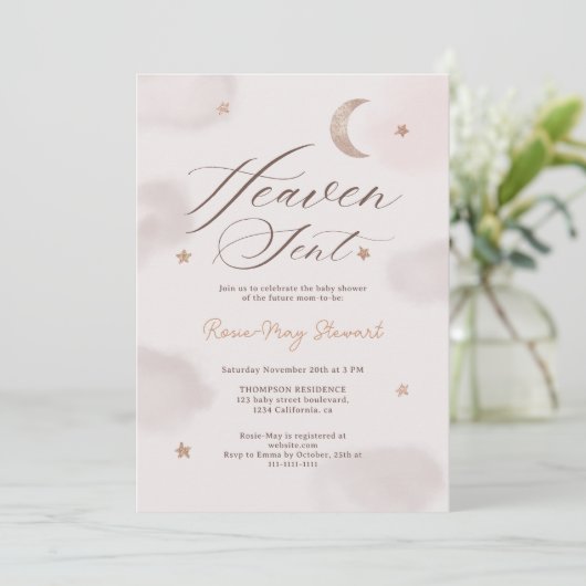 Heaven sent gender neutral moon stars Invitation Kaart (Staand voorkant)