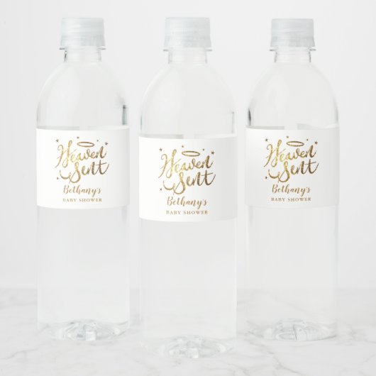 Heaven Sent Genderneutraal Baby shower Waterfles Etiket (Flessen)