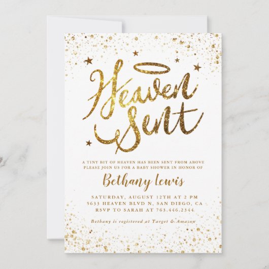 Heaven Sent Gold Gender Neutral Baby shower Kaart (Voorkant)