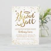 Heaven Sent Gold Gender Neutral Baby shower Kaart (Staand voorkant)