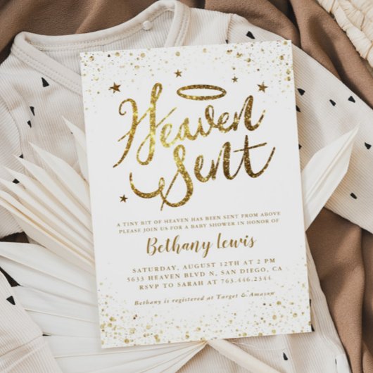 Heaven Sent Gold Gender Neutral Baby shower Kaart
