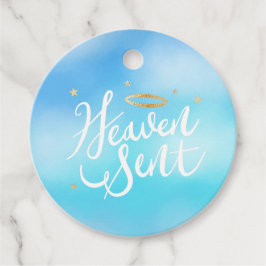 Heaven Sent Gold Halo Baby shower Blauw Bedankjes Labels