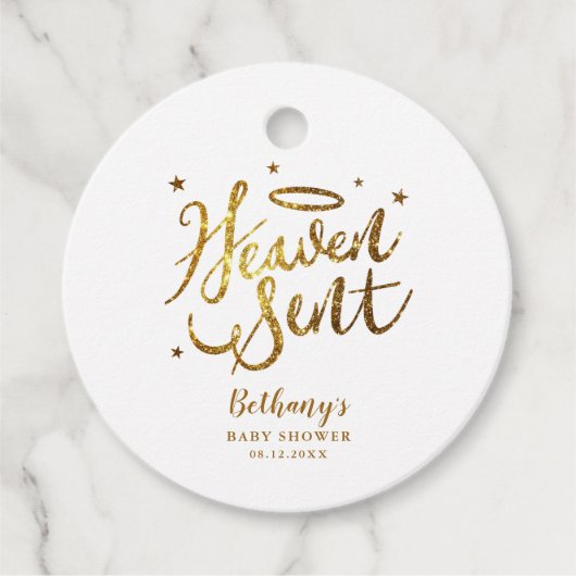 Heaven Sent Gold Halo Baby shower Gold Glitter Bedankjes Labels (Voorkant)