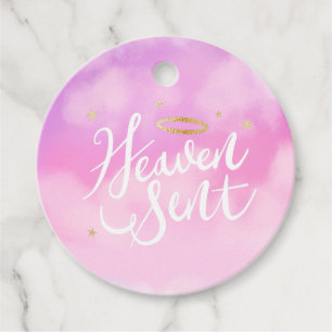 Heaven Sent Gold Halo Baby shower Roze Bedankjes Labels