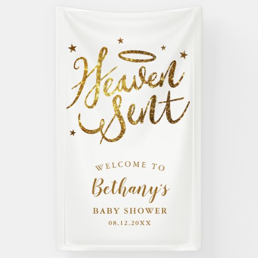 Heaven Sent Gold Halo Baby shower Spandoek (Verticaal)