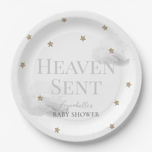 Heaven Sent Grey Cloud Genderneutraal Baby shower Papieren Bordje (Voorkant)