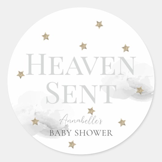 Heaven Sent Grey Cloud Genderneutraal Baby shower Ronde Sticker (Voorkant)