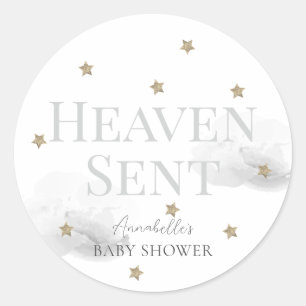 Heaven Sent Grey Cloud Genderneutraal Baby shower Ronde Sticker
