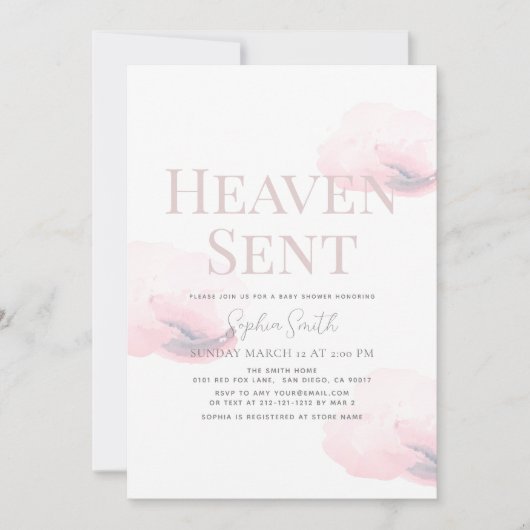 Heaven Sent Meisje Roze Wolk Baby shower Kaart (Voorkant)