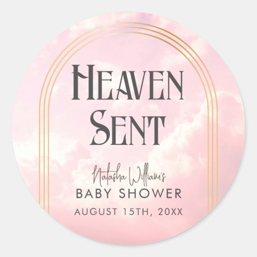 Heaven Sent Pastel Pink Clouds Baby shower Sticker (Voorkant)