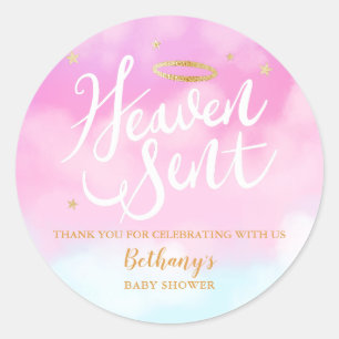 Heaven Sent Pink Baby shower Favor Ronde Sticker