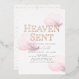 Heaven Sent Pink Cloud Meisje Baby shower Folie Uitnodiging