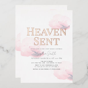 Heaven Sent Pink Cloud Meisje Baby shower Folie Uitnodiging