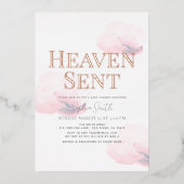 Heaven Sent Pink Cloud Meisje Baby shower Folie Uitnodiging (Voorkant)
