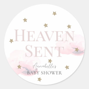 Heaven Sent Pink Cloud Meisje Baby shower Ronde Sticker