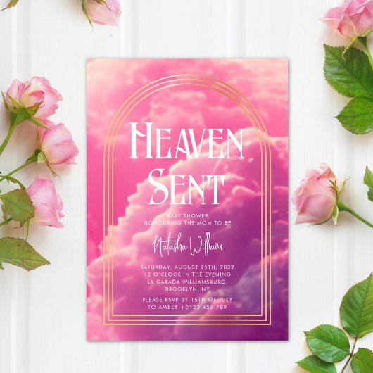 Heaven Sent Pink Clouds-Baby shower Kaart