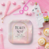 Heaven Sent Pink Clouds Gold Arch Baby shower Papieren Bordje (Feest)