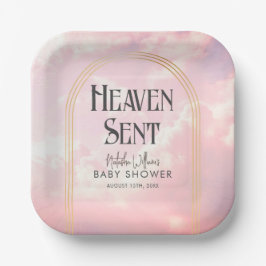 Heaven Sent Pink Clouds Gold Arch Baby shower Papieren Bordje