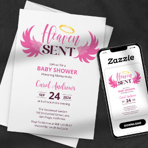 Heaven Sent Roze Engelenvleugels Baby Shower Kaart