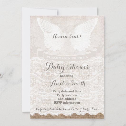 Heaven Sent Silver Taupe Angel Baby shower Kaart (Voorkant)