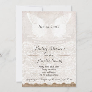 Heaven Sent Silver Taupe Angel Baby shower Kaart