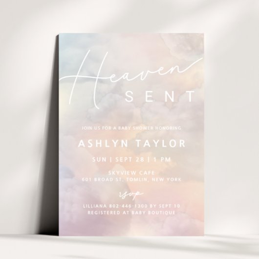 Heaven Sent Waterverf Sky Baby shower Uitnodiging