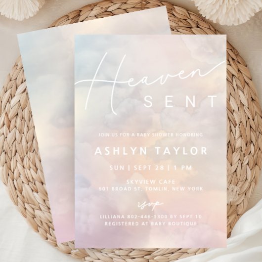 Heaven Sent Waterverf Sky Baby shower Uitnodiging