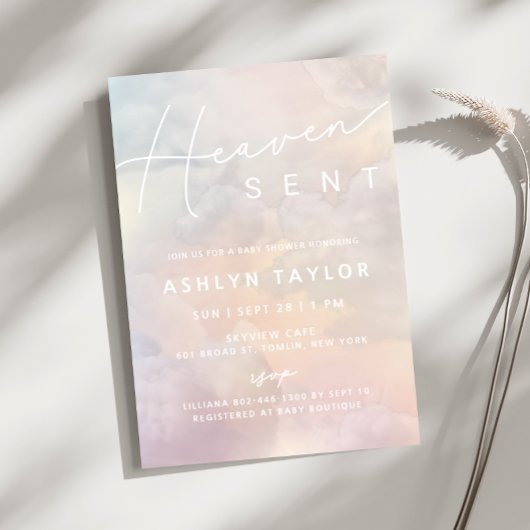 Heaven Sent Waterverf Sky Baby shower Uitnodiging