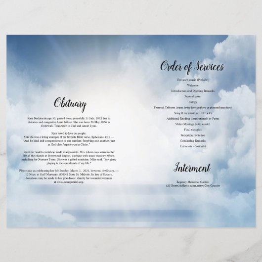 Heaven Sky Funeral Programme sjabloon (Achterkant)