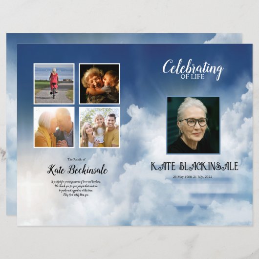 Heaven Sky Funeral Programme sjabloon (Voorkant / Achterkant)