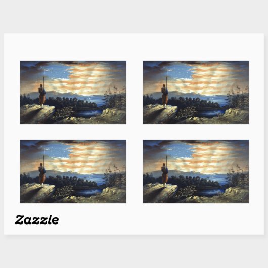 Heavenly American Flag Sunrise William Bauly Rechthoekige Sticker (Vel)