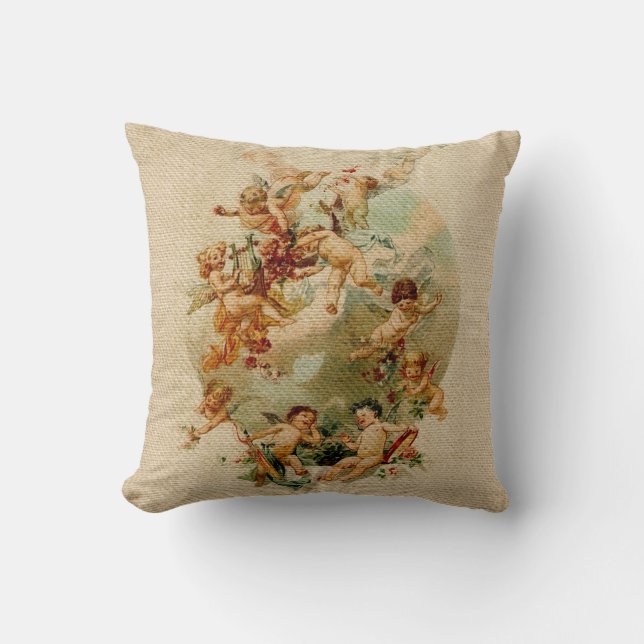 Heavenly Angel Cherubs  Script Burlap Kussen (Voorkant)