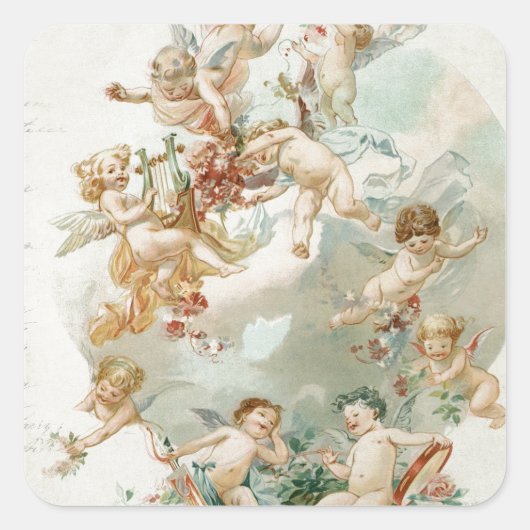 Heavenly Angel Cherubs Script Vierkante Sticker (Voorkant)