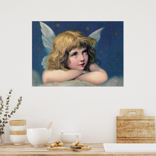 Heavenly angel daydreaming on a cloud in the sky poster (Keuken)