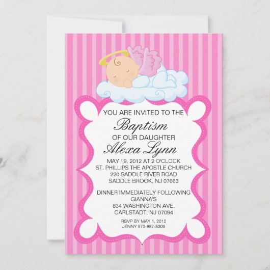 Heavenly Angel Girls Baptism Invitation Kaart (Voorkant)
