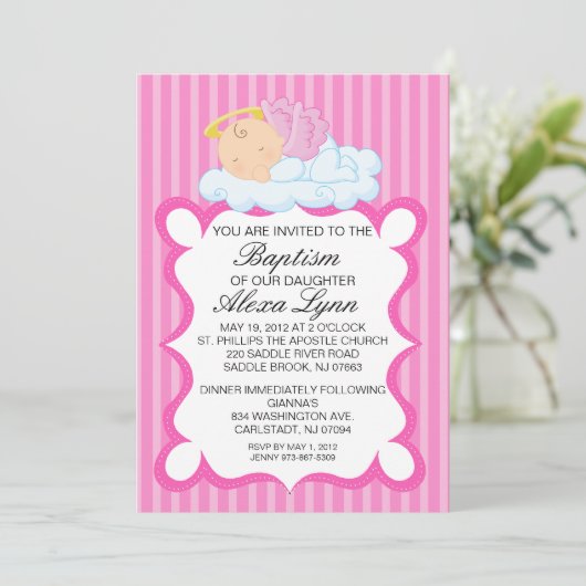 Heavenly Angel Girls Baptism Invitation Kaart (Staand voorkant)