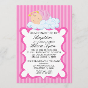 Heavenly Angel Girls Baptism Invitation Kaart