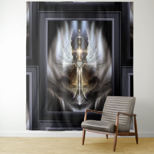 Heavenly Angel Wing Cross Black Fractal Art Wandkleed