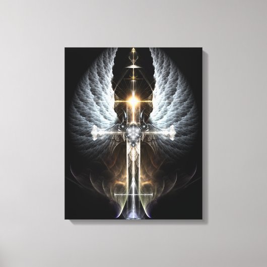 Heavenly Angel Wing Cross Canvas Afdrukken zwart (Voorkant)