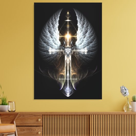 Heavenly Angel Wing Cross Canvas Afdrukken zwart (Insitu (Woonkamer))