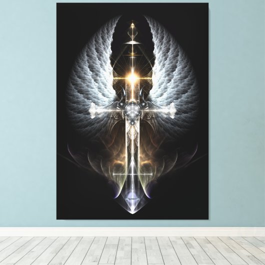 Heavenly Angel Wing Cross Canvas Afdrukken zwart (Insitu (Houten vloer))