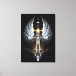 Heavenly Angel Wing Cross Canvas Afdrukken zwart