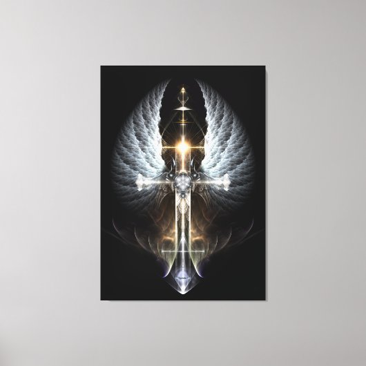 Heavenly Angel Wing Cross Canvas Afdrukken zwart (Voorkant)
