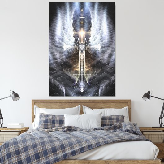 Heavenly Angel Wing Cross Canvas Afdrukspad (Insitu (Slaapkamer))